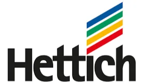 Logotipo con barras de colores y tipografía negra representativo de la empresa alemana Hettich.