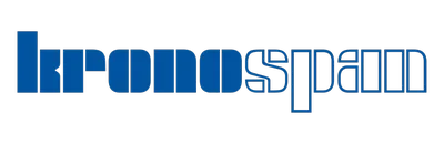 Logotipo de la empresa Kronospan con tipografía azul y blanco que representa la identidad corporativa de la empresa que vende tableros de madera a nivel mundial.